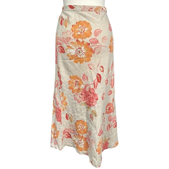 Eddie Bauer 100% Linen Floral Maxi Wrap Skirt Neutral Boho Lightweight Size 8 - Picture 2 of 10
